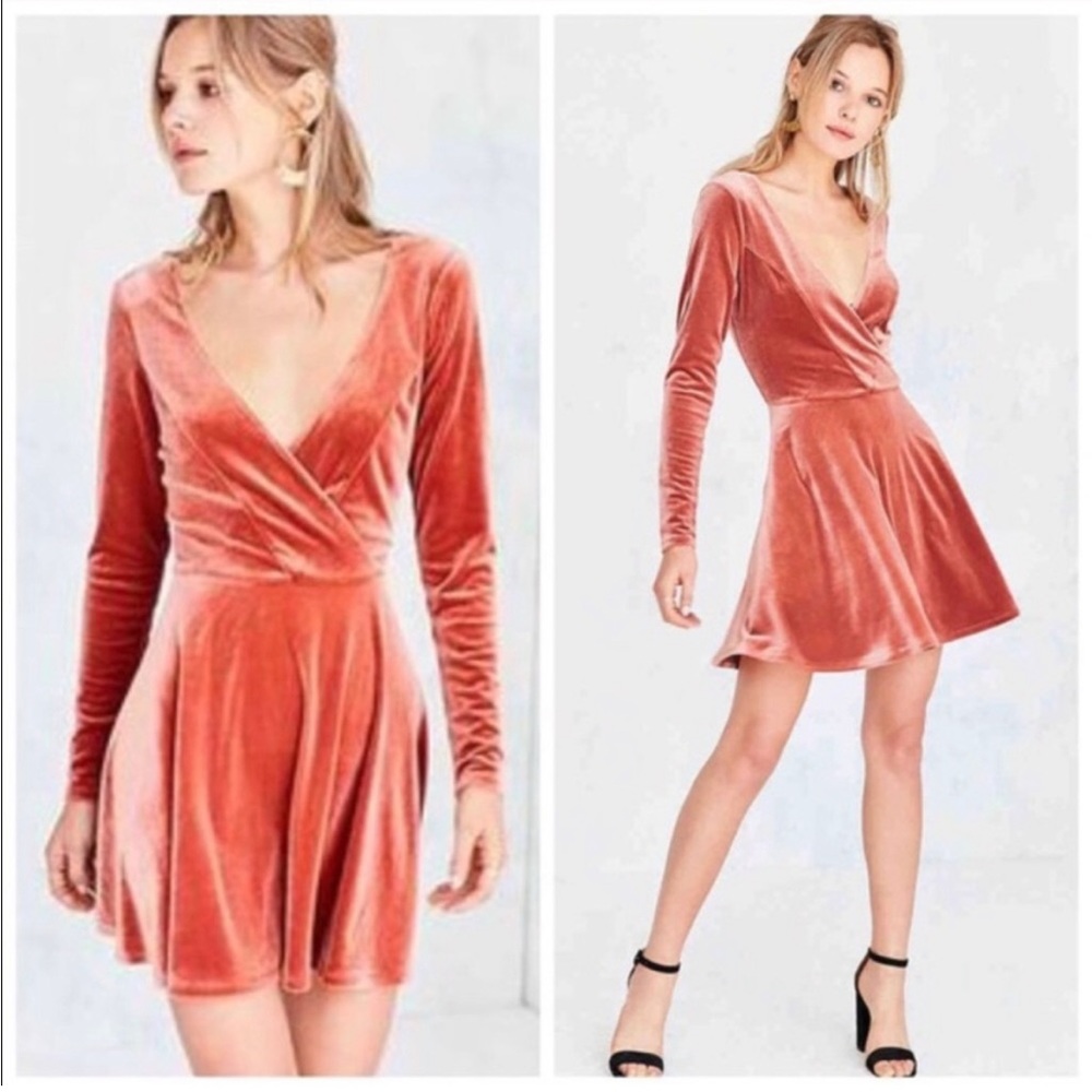 Kimchi Blue Orange Velvet Surplice Dress sz S